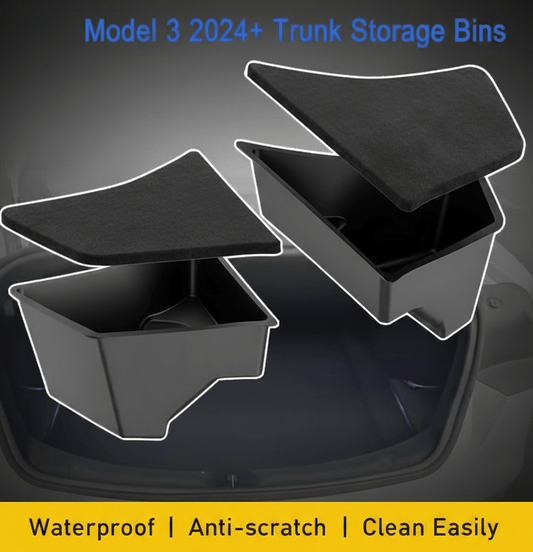 Premium Trunk Organiser Storage Bins with Matching Lids for the Tesla Model 3 Highland Standard & Premium Editions - TESLARY Tesla Shop Accessories Europe Nederlands Dublin Cork Ireland Deutschland Espana Alicante France Italia