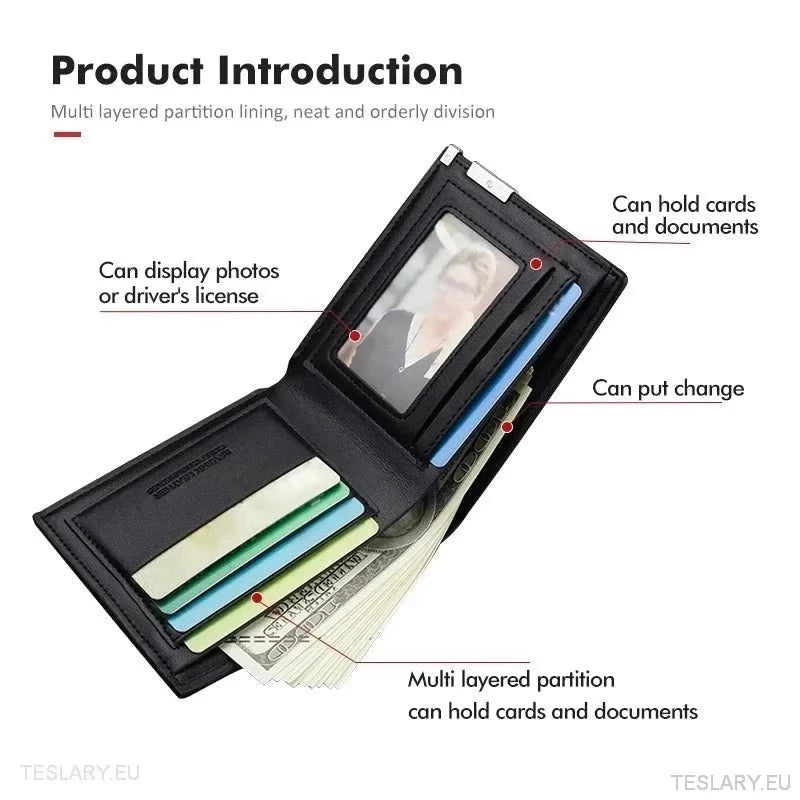 PU Black Leather Wallet / Licence Holder with Tesla Logo - TESLARY Tesla Shop Accessories Europe Nederlands Ireland Deutschland Espana Alicante France Italia