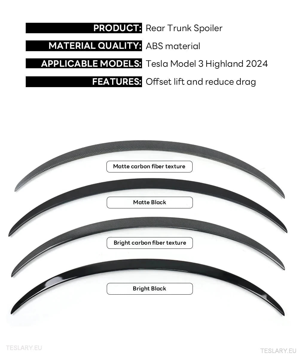 Rear Trunk Spoiler for Tesla Model 3 Highland 2024 Onwards - TESLARY Tesla Shop Accessories Europe Nederlands Ireland Deutschland Espana Alicante France Italia