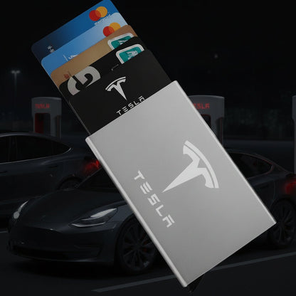 Smart ID CARD RFID Wallet for Bank Cards or Tesla Key Card with Tesla Logo in Black , Red or Silver - TESLARY Tesla Shop Accessories Europe Nederlands Dublin Cork Ireland Deutschland Espana Alicante France Italia