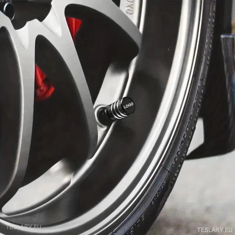 Tesla Aluminium Tyre Valve Air Caps with Logo in Black , Silver , Red or Blue - TESLARY Tesla Shop Accessories Europe Nederlands Dublin Cork Ireland Deutschland Espana Alicante France Italia