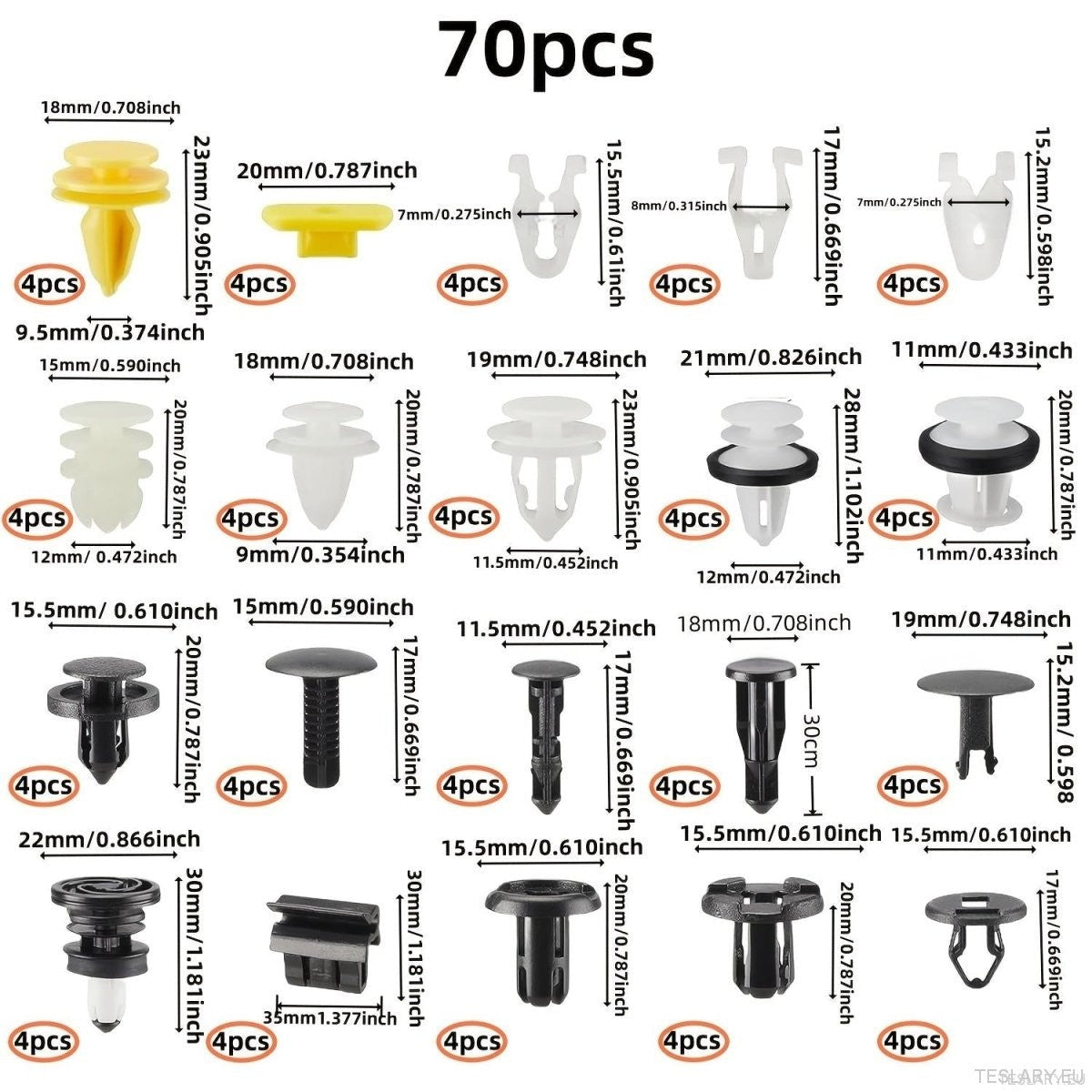 Tesla Cuerpo Tesla Corredor de fijador interno y externo Clip Pack 70 piezas