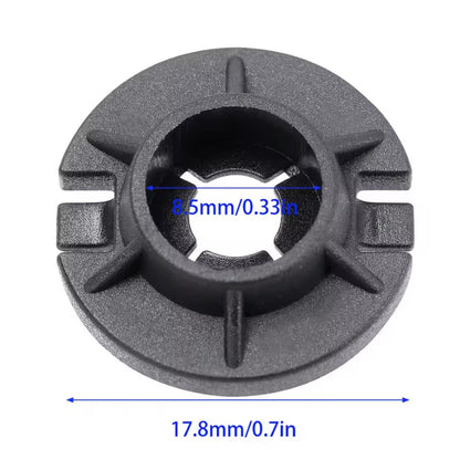 A black plastic circular mounting bracket or adapter shown on a white background with blue dimension lines indicating a 17.8mm/0. TESLA_111071399C_BUY_FROM_EUROPES_TESLA_ACCESSORIES_SPECIALISTS_TESLARY.EU_TESLARY.IE_TESLARY.PT_TESLARY.ES_TESLARY.NL_TESLARY.FR