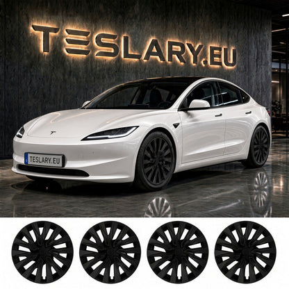 TESLA MODEL 3 HIGHLAND 18 INCH MATTE BLACK PERFORMANCE WHEEL COVERS HUB CAPS WITH FREE FEDEX DELIVERY ACROSS EUROPE FROM IRELAND AND EUROPES TESLARY.EU