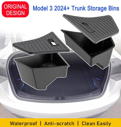 Tesla Model 3 Highland Rear Trunk Organiser Side Pockets with Lids ( 2 ) - TESLARY Tesla Shop Accessories Europe Nederlands Dublin Cork Ireland Deutschland Espana Alicante France Italia