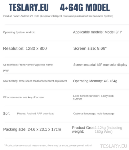 Tesla Model 3 / Y Rear 8.66" Screen with Android Auto & Apple Car Play - TESLARY Tesla Shop Accessories Europe Nederlands Ireland Deutschland Espana Alicante France Italia