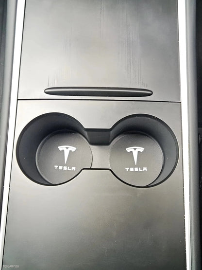 Tesla Model 3 Y S x Black Leather Center Console Cup INSERTS s logem