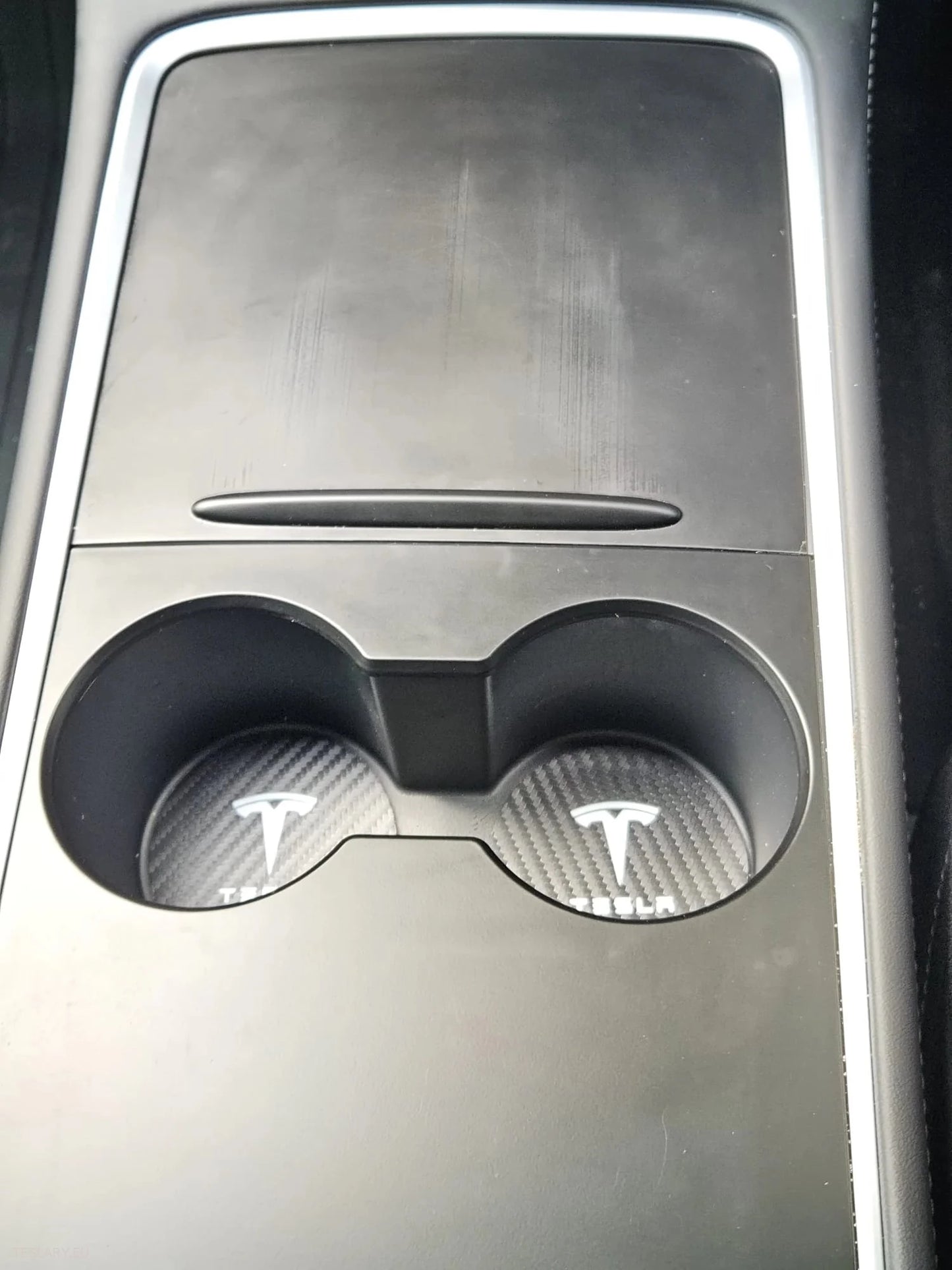 Tesla Model 3 Y S x Black Leather Center Console Cup INSERTS s logem