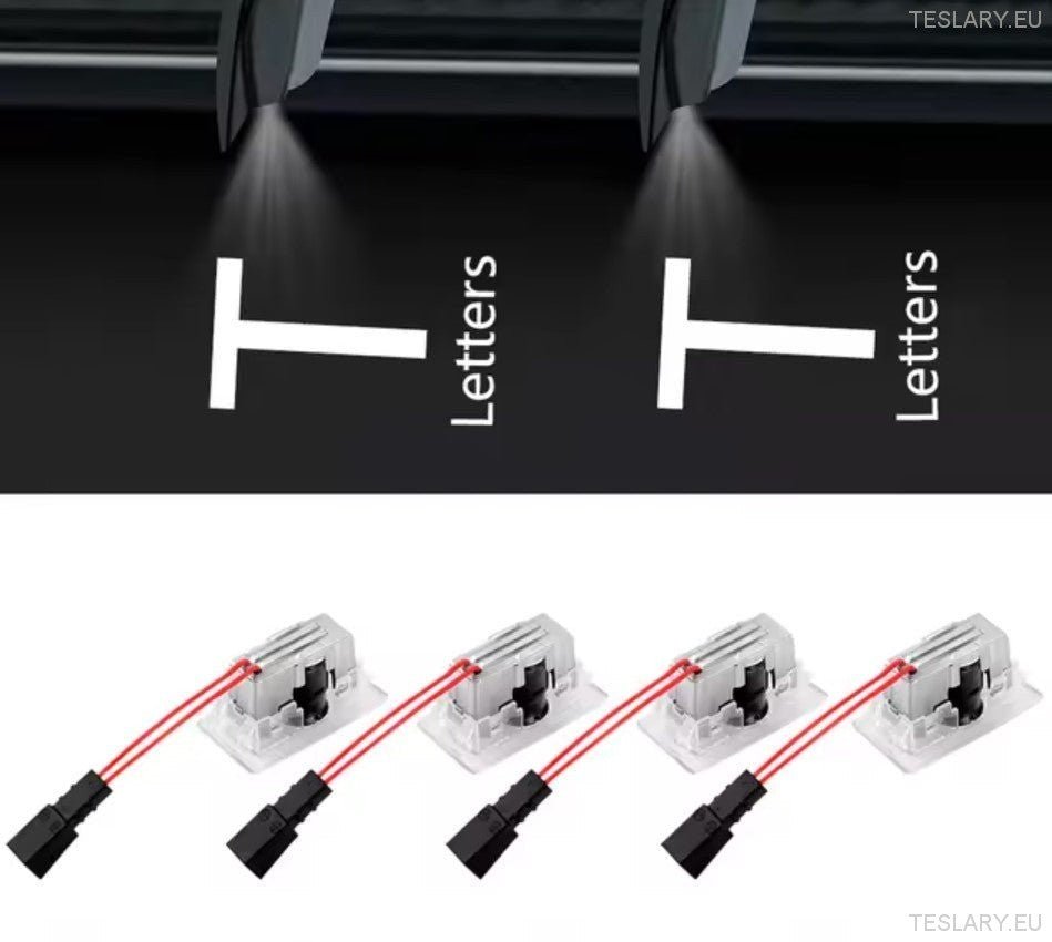 Tesla Model 3 / Y / S / X Door Projector Lights Plaid & Logo Style - TESLARY Tesla Shop Accessories Europe Nederlands Dublin Cork Ireland Deutschland Espana Alicante France Italia
