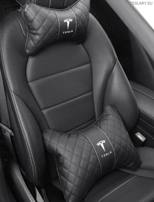 Tesla Model 3 Y S x Neck Pillow & Back Support -pute med logo (svart)