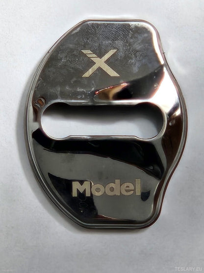 Tesla Model 3 / Y / X Stainless Steel Door Lock Protective Cover with Logo ( 4 PACK ) -TESLARY.IE Tesla Shop Europe