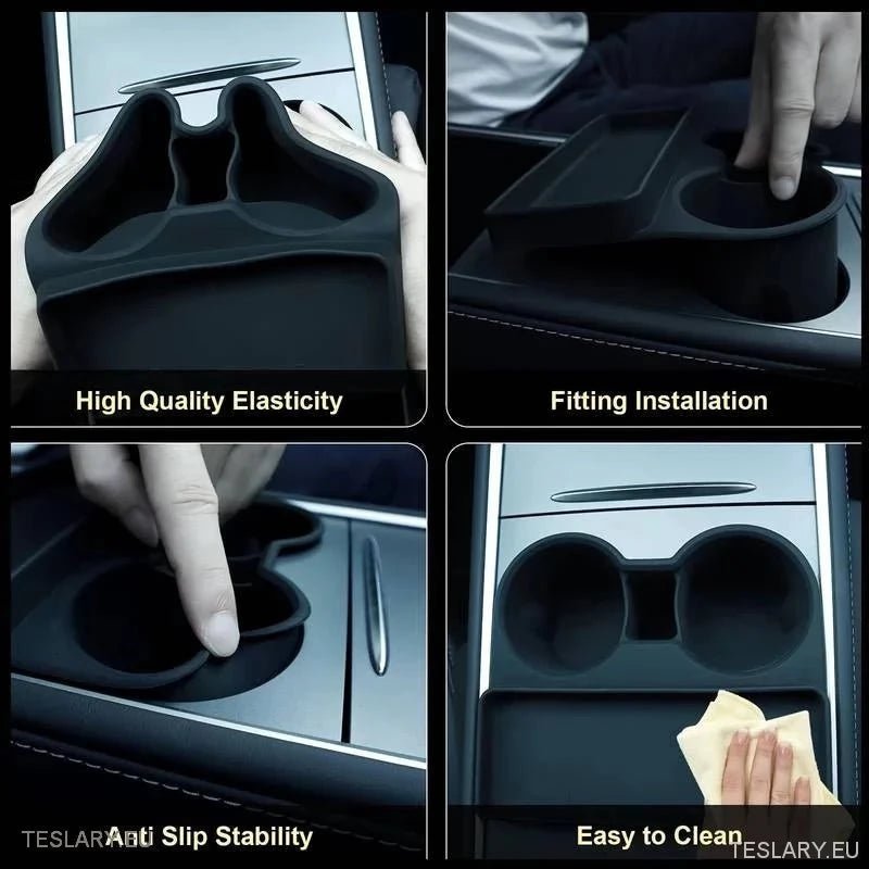 Tesla Model 3/Y Black Silicone Cup Holder & Storage - Tesla Shop Europe - TESLARY.IE Ireland - France boutique- Deutschland Geschäft- España comercio - Nederland winkel- TESLARY.IE