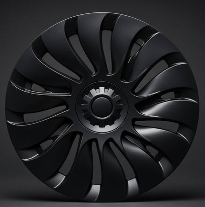 TESLA MODEL Y 19" FULL COVERAGE UBERTINE STYLE HUBCAPS - MATTE BLACK - TESLARY Tesla Shop Accessories Europe Nederlands Dublin Cork Ireland Deutschland Espana Alicante France Italia