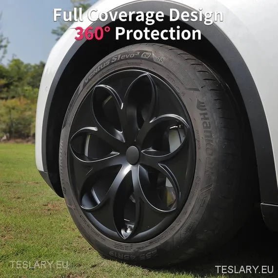 TESLA  MODEL Y 19" PETAL STYLE WHEEL HUBS -TESLARY.IE Tesla Shop Europe