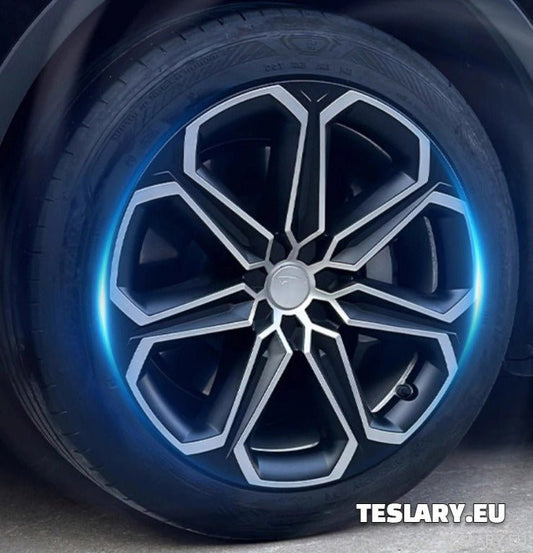 TESLA MODEL Y 19" UNIQUE S14 FULL COVER WHEEL HUBS BLACK & SILVER - TESLARY Tesla Shop Accessories Europe Nederlands Dublin Cork Ireland Deutschland Espana Alicante France Italia