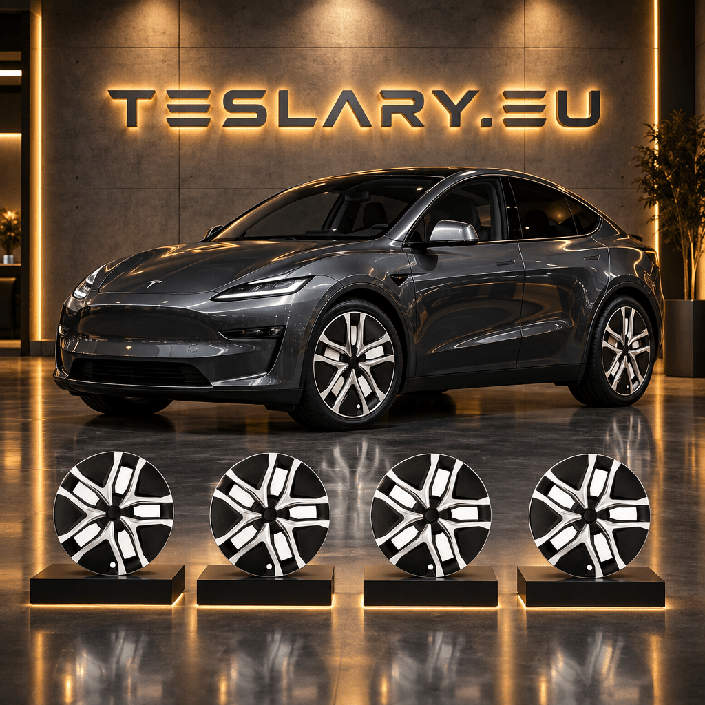 Tesla Model Y+ Juniper Arachnid Style Black & Silver 19" Wheel Covers - TESLARY Buy Tesla Shop Accessories Europe Nederlands Dublin Cork Ireland Deutschland Espana Iceland Finland France Italia
