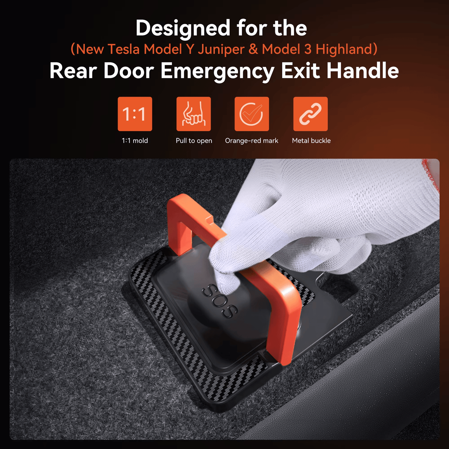 Tesla Model Y Juniper / Model 3 Highland - Rear Door Emergency Handle - Mechanical Unlock for Switch Pull Rope - TESLARY Tesla Shop Accessories Europe Nederlands Dublin Cork Ireland Deutschland Espana Alicante France Italia