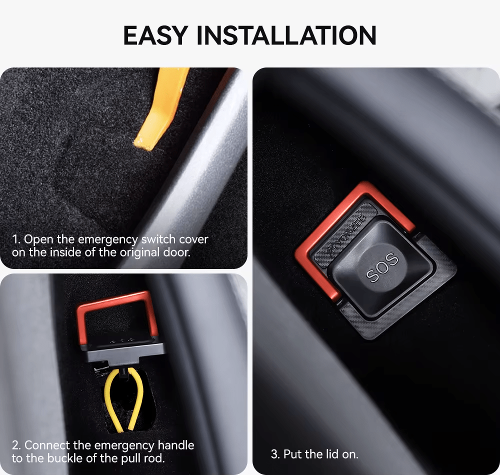 Tesla Model Y Juniper / Model 3 Highland - Rear Door Emergency Handle - Mechanical Unlock for Switch Pull Rope - TESLARY Tesla Shop Accessories Europe Nederlands Dublin Cork Ireland Deutschland Espana Alicante France Italia