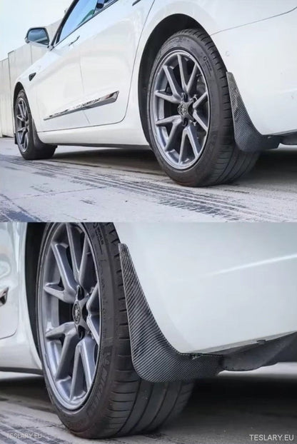 Tesla Model Y Mud Flaps / Splash Guards TPU / Black Carbon or White - TESLARY Tesla Shop Accessories Europe Nederlands Ireland Deutschland Espana Alicante France Italia