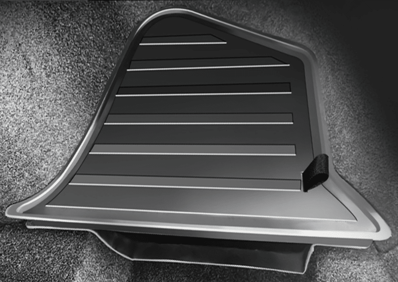 Car trunk mat for Tesla Model Y 2025 Refresh with four-piece set on a dark background