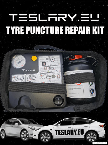 Tyre Puncture Repair Kit with Compressor and Storage Bag - TESLARY Tesla Shop Accessories Europe Nederlands Ireland Deutschland Espana Alicante France Italia