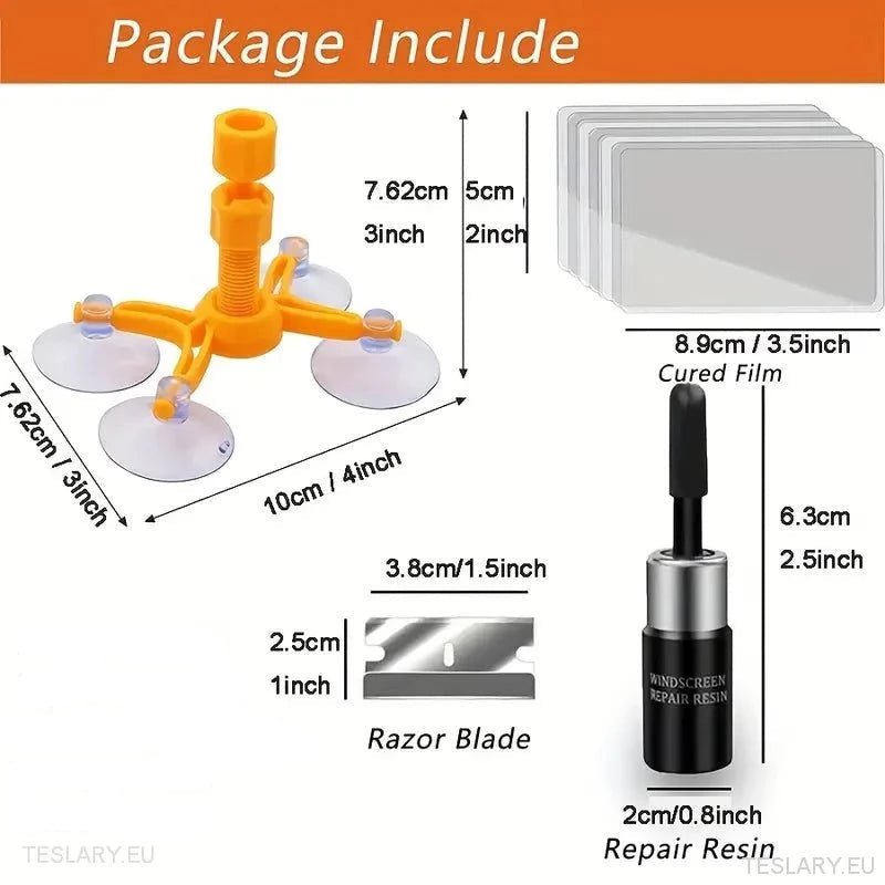 Windscreen Glass Crack Repair Kit with Resin Chamber - TESLARY Tesla Shop Accessories Europe Nederlands Dublin Cork Ireland Deutschland Espana Alicante France Italia