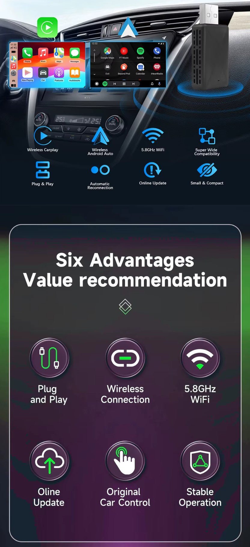 Wireless CarPlay Android Auto Smart Dongle for All Cars - TESLARY Tesla Shop Accessories Europe Nederlands Dublin Cork Ireland Deutschland Espana Alicante France Italia